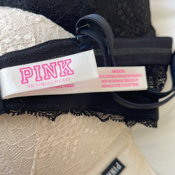 2 like new Victoria’s Secret lace multi-way PINK black and cream bras - Picture 4 of 6